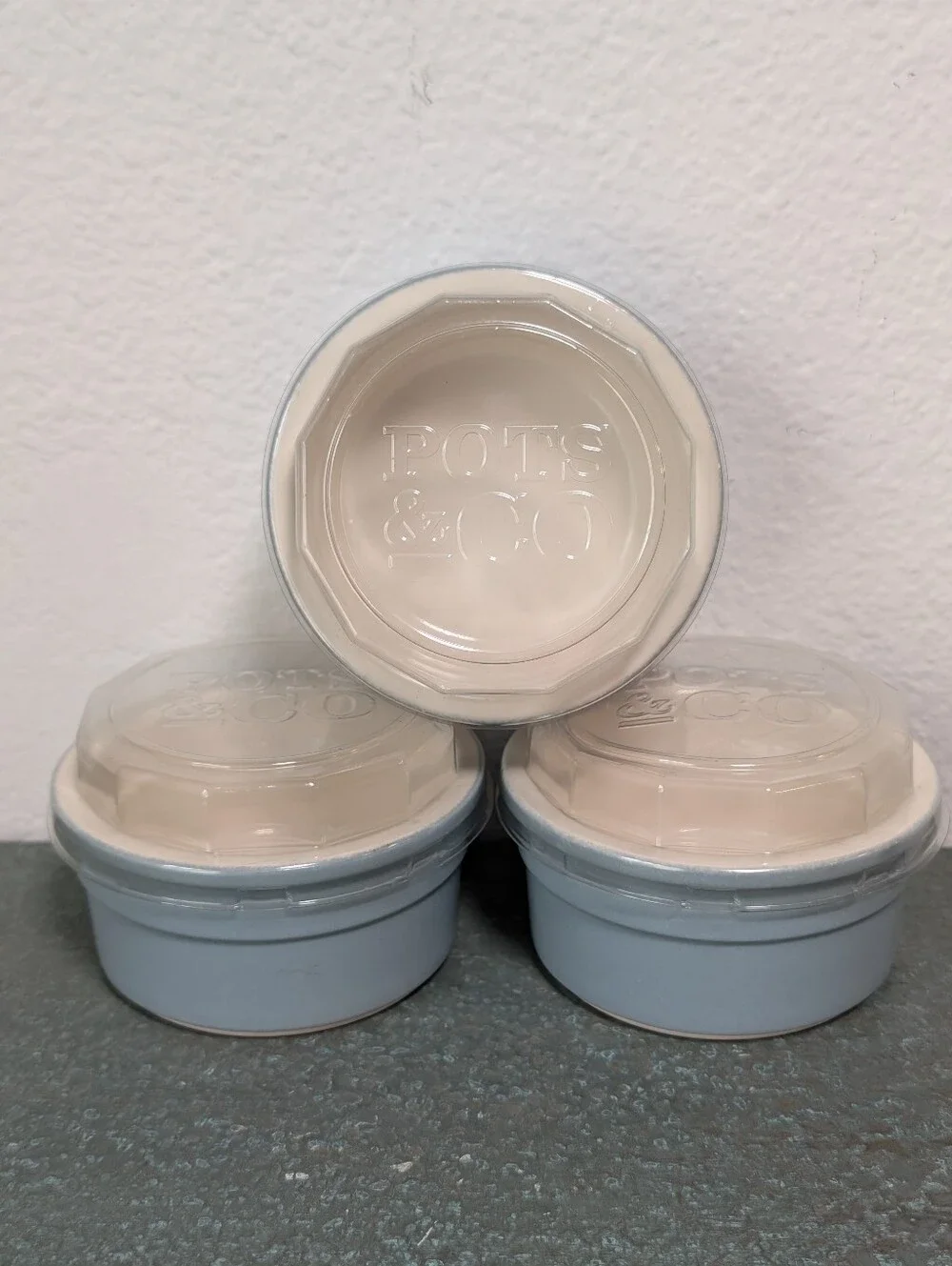 Cermer of France Pots & Co Ramekins Ceramic Set of 3 Blue Bake & Serve with Lids